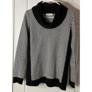 Calvin Klein Black/White Cowl Neck black Trim On Neck Sides & Cuffs Sweater M